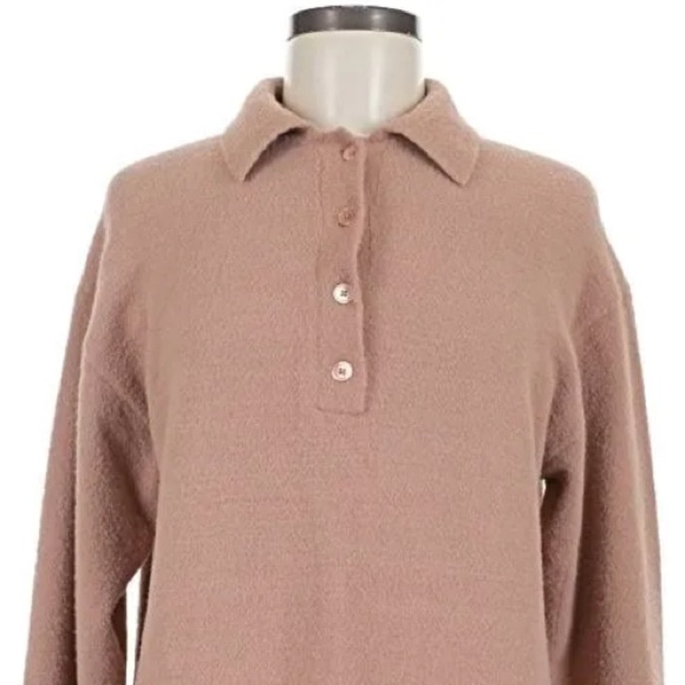 Collared Knit Polo Sweater in Dusty Rose